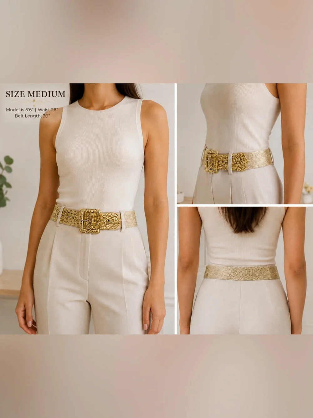 RHOGAIN Gold Glitter Stretch Waist Belt Elastic Square Buckle S/M New in Package